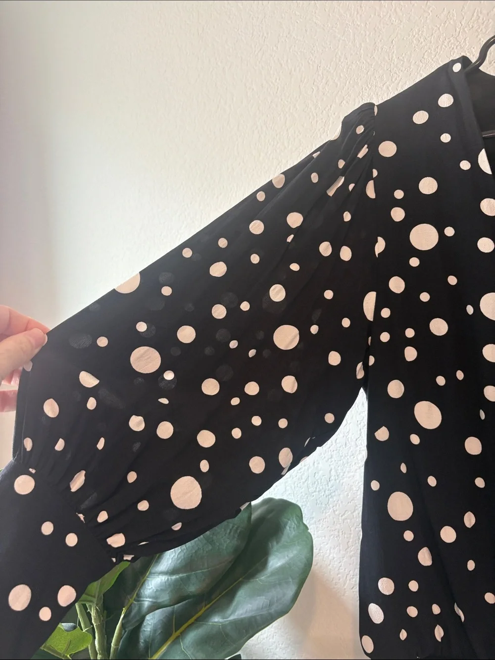 Lovers + Friends Small Black white Polka Dot Wrap long sleeve Bodysuit